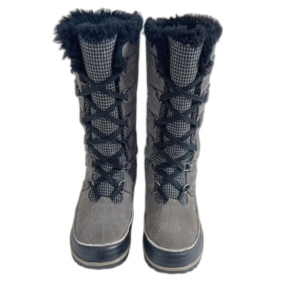 Sorel Joan of Arctic Winter Boots Grey and Black Houndstooth Fur Lined Size 7.5 - Picture 3 of 10